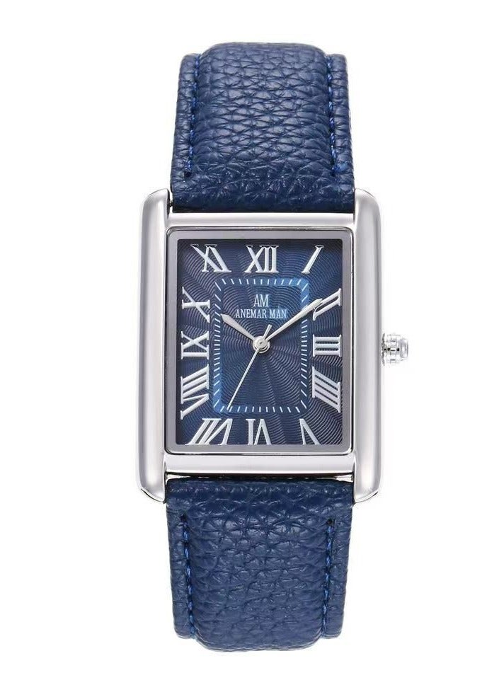 ANEMAR MAN Men's waterproof leather watch with high quality, blue strap and blue dial