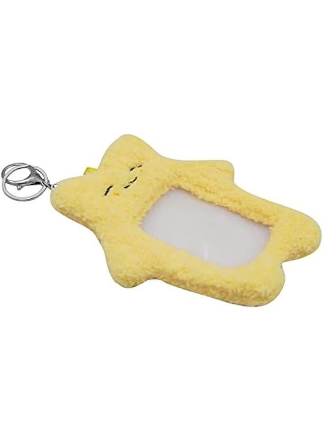 Generic Cute Plush Photocard Holder Kpop Credit ID Bank Card Bus Card Protective Case Photo Sleeves with Keychain,Yellow Cat 2#  - Image 3