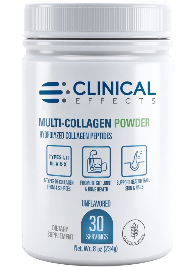 Clinical Effects Multicollagen Powder Collagen Dietary Supplement 8Oz 30 Servings 5 Types Of Qualitysourced Multicollagen To Support Joint Bone Skin And Nail Health Fast Absorption  - Image 1