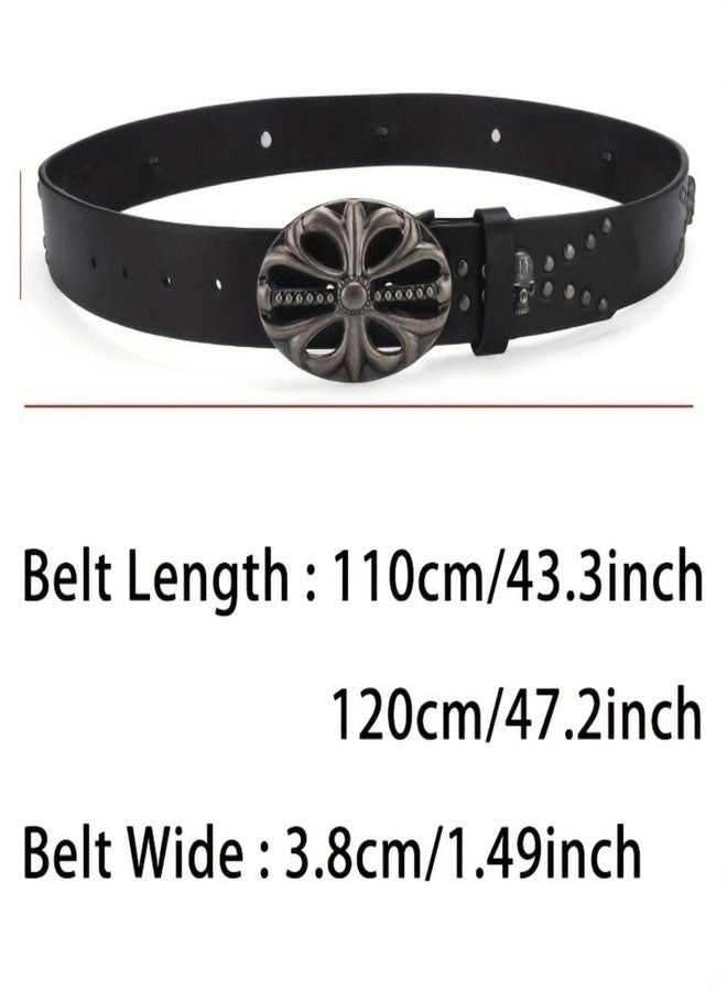 OATSBAS Men's Belt Bohemian Style Belt Vintage Skeleton Women's Belt Riveted Belt Hip Hop Punk Rock Y2K Belt, Black, 47inch - Image 2