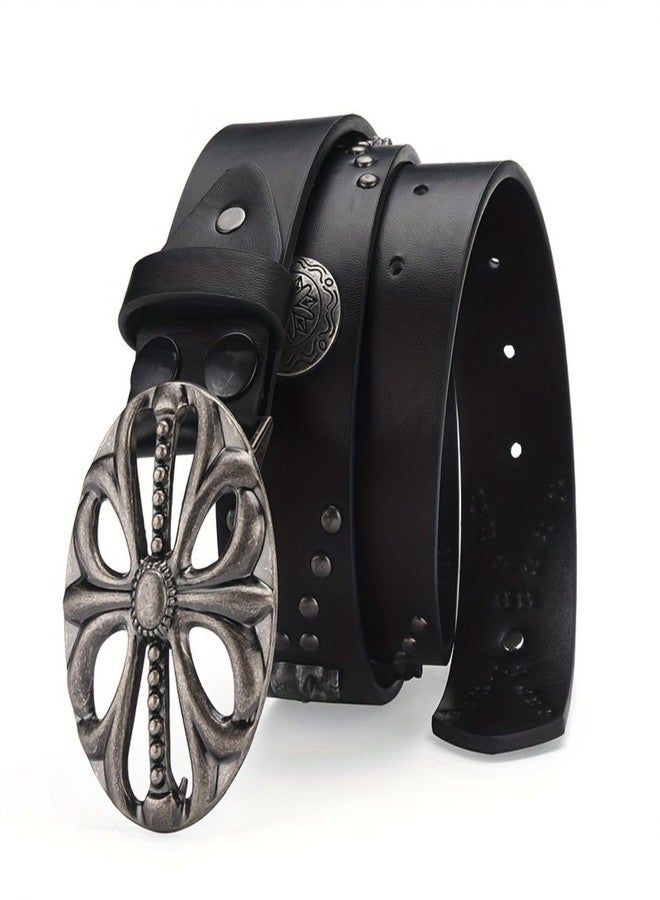 OATSBAS Men's Belt Bohemian Style Belt Vintage Skeleton Women's Belt Riveted Belt Hip Hop Punk Rock Y2K Belt, Black, 47inch - Image 4