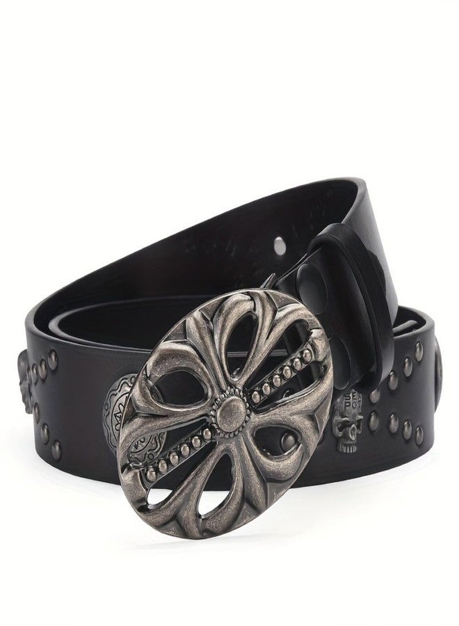 OATSBAS Men's Belt Bohemian Style Belt Vintage Skeleton Women's Belt Riveted Belt Hip Hop Punk Rock Y2K Belt, Black, 47inch - Image 3