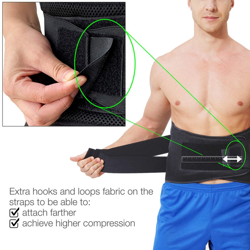 NeoTech Care Adjustable Compression Wide Back Brace Lumbar Support Belt (Charcoal, Size L) - Image 2