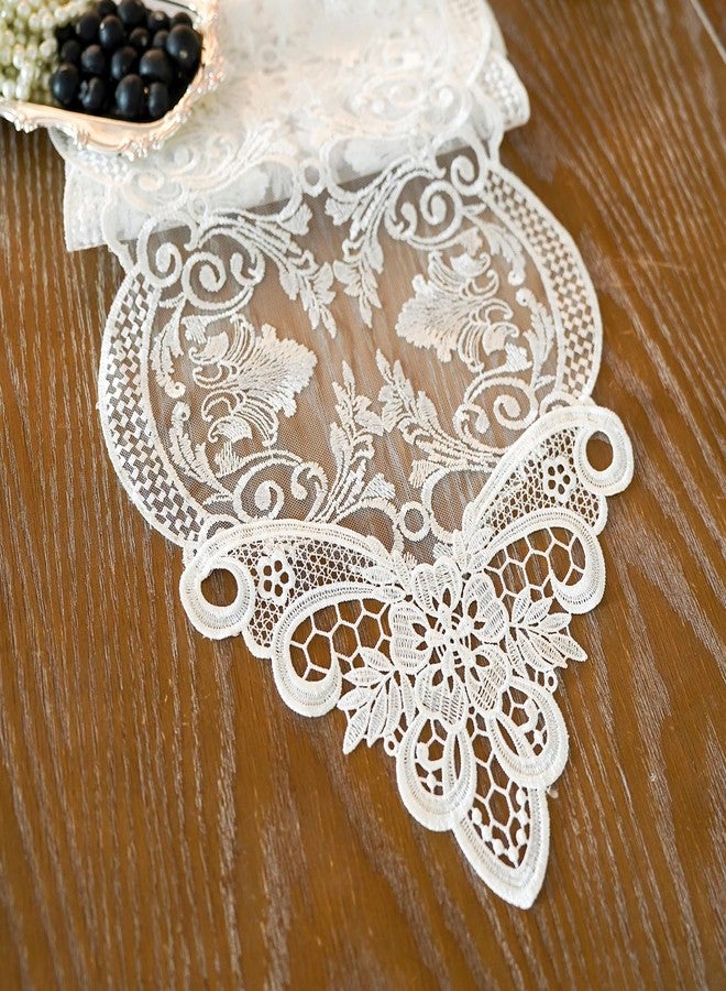 ARTABLE Lace Table Runner Dresser Scarf Macrame Embroidered Table Runners with Exquisite Flower Vintage Shabby Chic for Wedding Holiday Dinning (10 x 47 Inch, Offwhite-2) - Image 1