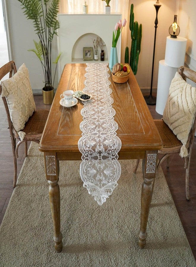 ARTABLE Lace Table Runner Dresser Scarf Macrame Embroidered Table Runners with Exquisite Flower Vintage Shabby Chic for Wedding Holiday Dinning (10 x 47 Inch, Offwhite-2) - Image 4