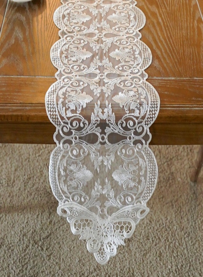 ARTABLE Lace Table Runner Dresser Scarf Macrame Embroidered Table Runners with Exquisite Flower Vintage Shabby Chic for Wedding Holiday Dinning (10 x 47 Inch, Offwhite-2) - Image 2