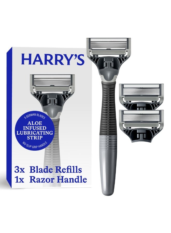 Harry's Shaving Kit for Men - Razor Handle and 3 Razor Blade Refill Cartridges - Charcoal - Image 1