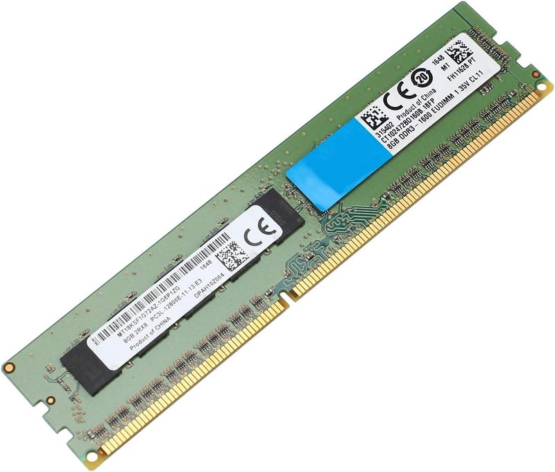 8 جيجابايت من ذاكرة الوصول العشوائي (RAM)، نوع 2RX8، جهد 1.35 فولت، تقنية DDR3، سرعة 1600 ميغاهرتز، 240 دبوس، نوع ECC غير مخزن في ذاكرة وسيطة (Unbuffered RAM)، مخصصة لأجهزة الخادم ومحطات العمل، لون أخضر، رقم المنتج: 326651 - Image 2