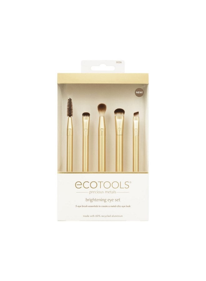 EcoTools Precious Metals Brightening Eye Kit, Precision Makeup Brushes For Eyeshadow, Brows, & Liner, Eco-friendly Makeup Brush Set, Sustainable Recycled Aluminum, Cruelty-Free, Chrome, 5 Piece Set - Image 2
