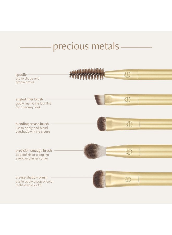 EcoTools Precious Metals Brightening Eye Kit, Precision Makeup Brushes For Eyeshadow, Brows, & Liner, Eco-friendly Makeup Brush Set, Sustainable Recycled Aluminum, Cruelty-Free, Chrome, 5 Piece Set - Image 4
