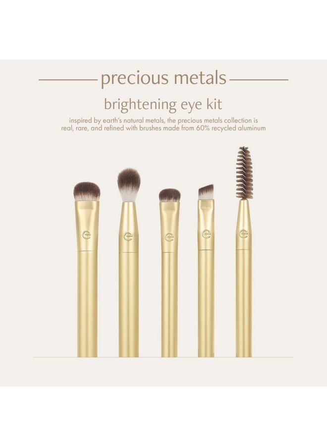 EcoTools Precious Metals Brightening Eye Kit, Precision Makeup Brushes For Eyeshadow, Brows, & Liner, Eco-friendly Makeup Brush Set, Sustainable Recycled Aluminum, Cruelty-Free, Chrome, 5 Piece Set - Image 3