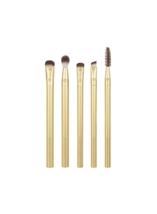 EcoTools Precious Metals Brightening Eye Kit, Precision Makeup Brushes For Eyeshadow, Brows, & Liner, Eco-friendly Makeup Brush Set, Sustainable Recycled Aluminum, Cruelty-Free, Chrome, 5 Piece Set - Image 1