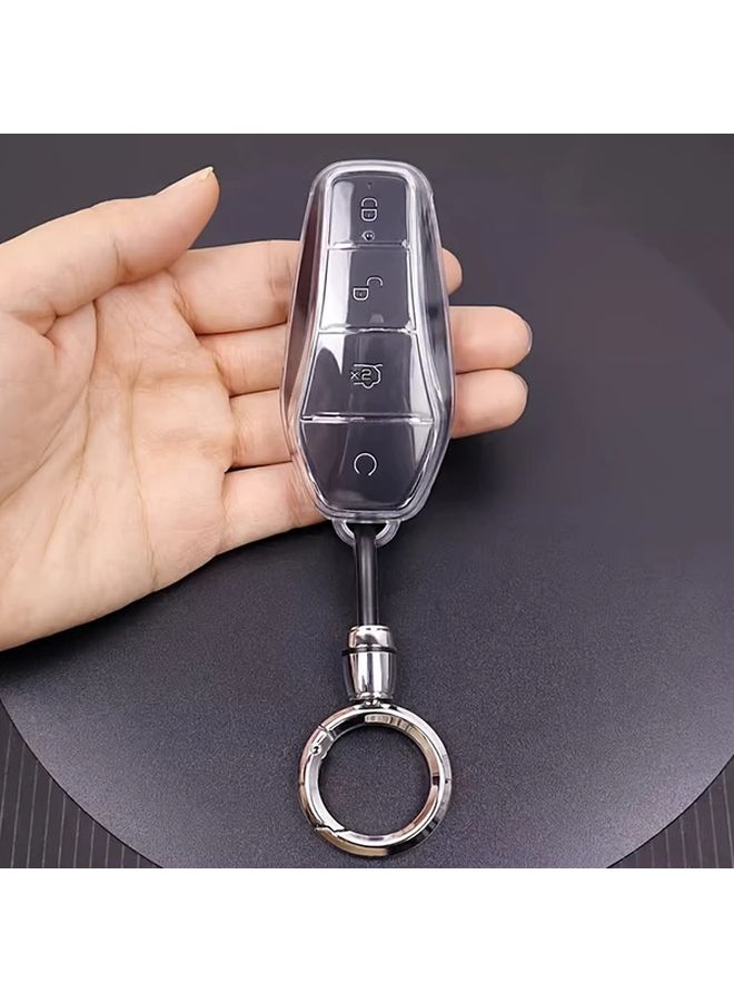 White TPU Key Cover With Round Ring Pendant For Car Key - Image 4