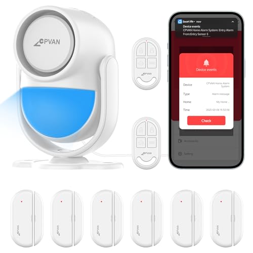 CPVAN Home Alarm System with PIR Motion Sensor, WiFi Wireless DIY Smart Door/Window Alarm for Home Security with Phone APP Alert 9 Pieces-Kit (Indoor PIR Alarm Host, 6 Door Sensors, 2 Remotes) - Image 1