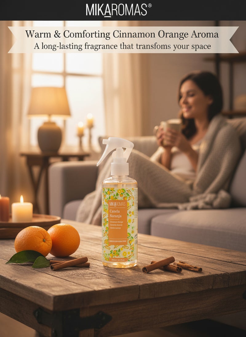 Mikaromas Room Spray - Cinnamon & Orange, 250ml | Long-Lasting Home & Office Air Freshener | Warm, Spicy & Citrus Aroma for Cozy, Inviting & Energizing Ambience - Image 4