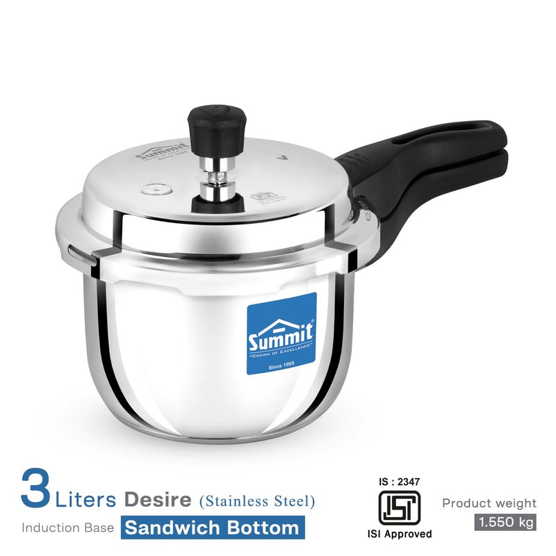 Summit Outerlid 3L Triply Induction Elite Stainless Steel Preesure Cooker - Image 2