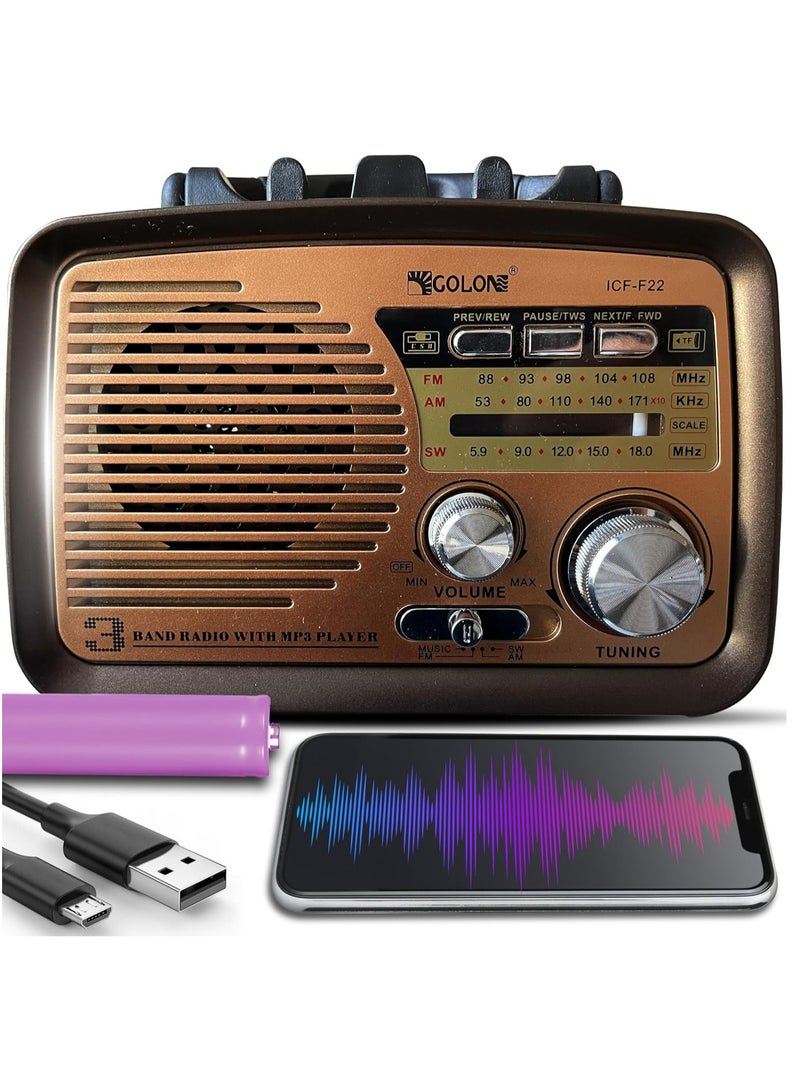 جولون راديو GOLON ثلاثي الموجات مع مشغل MP3 – راديو ICF-F22 على الطراز القديم - Image 1