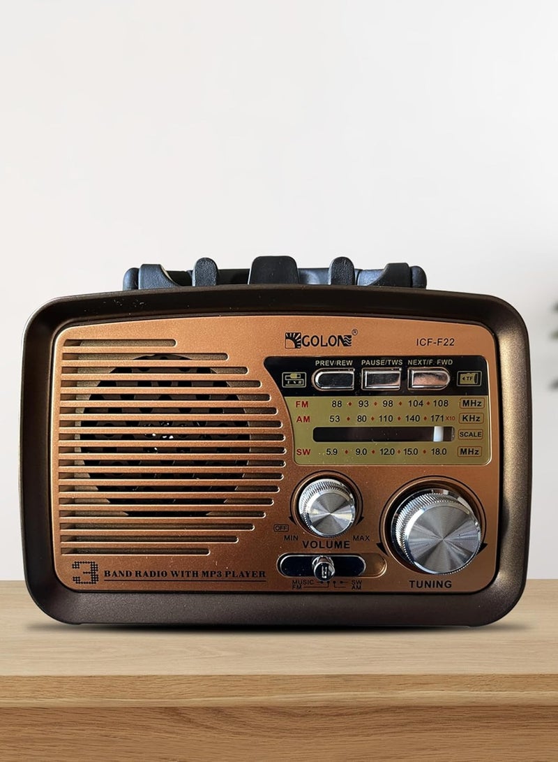 جولون راديو GOLON ثلاثي الموجات مع مشغل MP3 – راديو ICF-F22 على الطراز القديم - Image 3