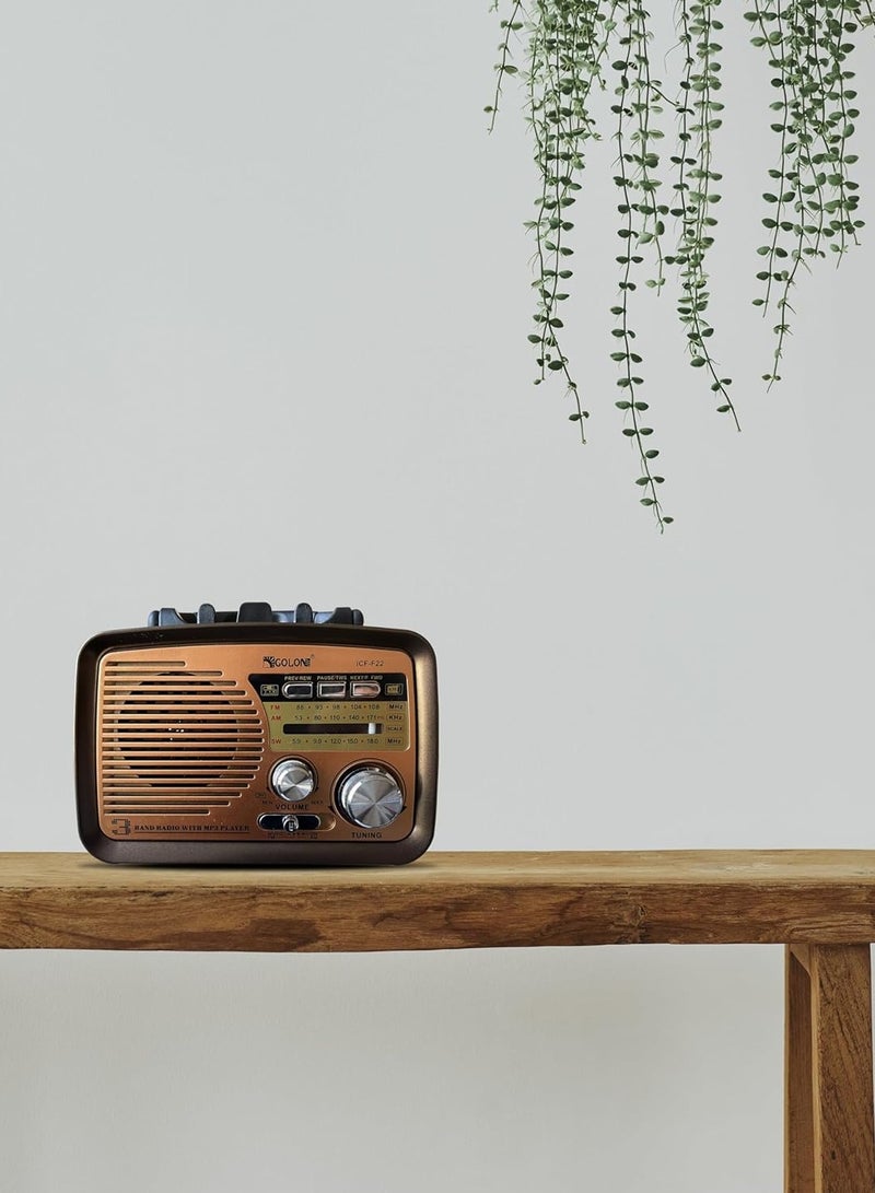 جولون راديو GOLON ثلاثي الموجات مع مشغل MP3 – راديو ICF-F22 على الطراز القديم - Image 4