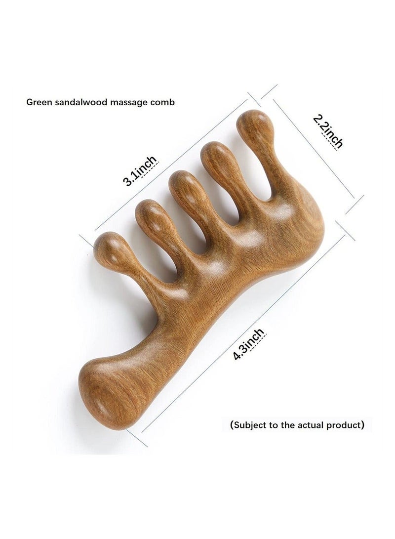 الأزرق جي دبليو Green Sandalwood Multifunctional Massage Comb, Head Scalp No Static, Wooden Gua Sha Scraping and Hair Massage, Stimulator, Facial Body Massager - Image 2