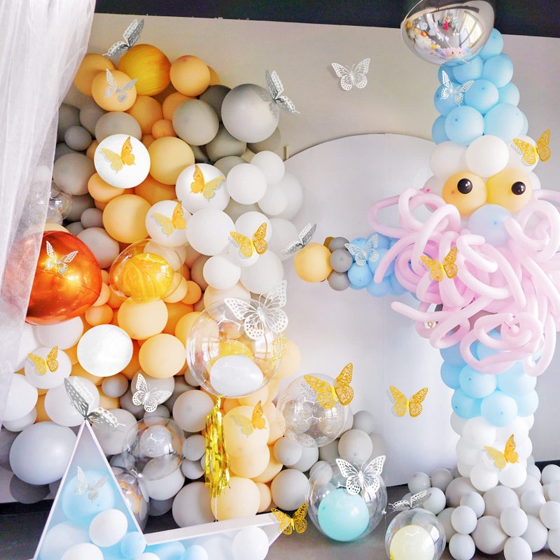 ساوروبيب SAOROPEB 3D Butterly Wall Decor 48 PCS 4 أنماط 3 أحجام زخارف عيد ميلاد الفراشة ديكورات الحزب ديكورات الديكور الزفاف ملصقات قابلة للإزالة (الذهب الفضة) - Image 5