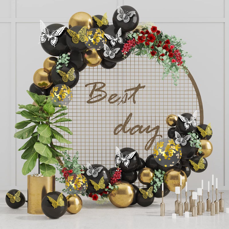 ساوروبيب SAOROPEB 3D Butterly Wall Decor 48 PCS 4 أنماط 3 أحجام زخارف عيد ميلاد الفراشة ديكورات الحزب ديكورات الديكور الزفاف ملصقات قابلة للإزالة (الذهب الفضة) - Image 2