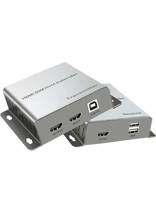 HDMI KVM USB Extender Over Ethernet – 60M Signal Extension via Cat5/6 – Full HD 1080P @ 60Hz – Plug & Play with IR & USB Support - Image 1