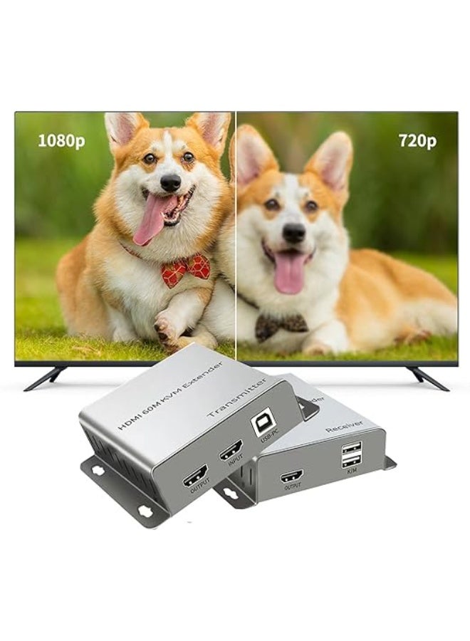 HDMI KVM USB Extender Over Ethernet – 60M Signal Extension via Cat5/6 – Full HD 1080P @ 60Hz – Plug & Play with IR & USB Support - Image 4