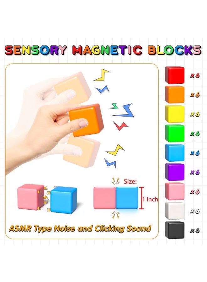 54 PCS Magnetic Building Blocks Set for Kids, Montessori STEM Educational Toy, DIY 3D Magnet Cubes for Toddlers, Stacking Sensory Rock  Large Construction Tiles, Safe ABS Smooth Edge, Strong Magnets, Brain Development  Hand-Eye Coordination Gift for Boys Girls Age 3+ - Image 2