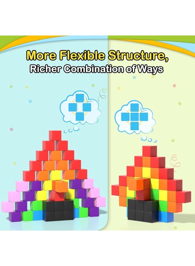 54 PCS Magnetic Building Blocks Set for Kids, Montessori STEM Educational Toy, DIY 3D Magnet Cubes for Toddlers, Stacking Sensory Rock  Large Construction Tiles, Safe ABS Smooth Edge, Strong Magnets, Brain Development  Hand-Eye Coordination Gift for Boys Girls Age 3+ - Image 4