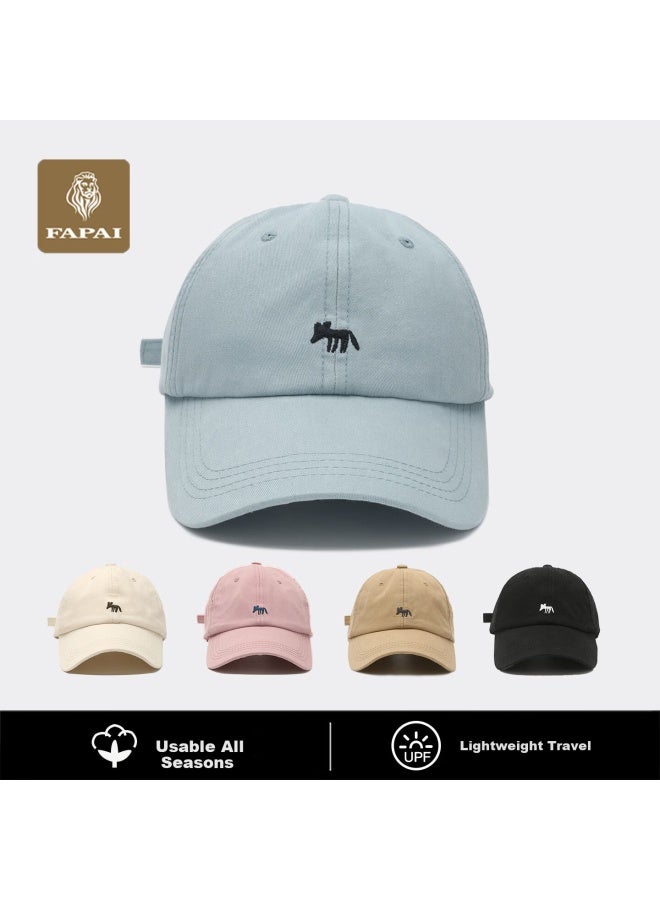 Fapai Face-slimming Baseball Cap With Little Fox Embroidery Uni Sun Hat Sky Blue One Size 56-60cm
