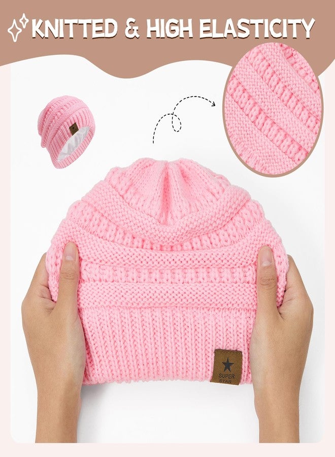Zando Toddler Satin Lined Winter Hat Knitted Baby Beanie Silk Lined Infant Toddler Beanies Boys 2t-4t Baby Winter Hats for Boys Girls Warm Newborn Infant Winter Beanie Cap Pink 6-36 Months - Image 3