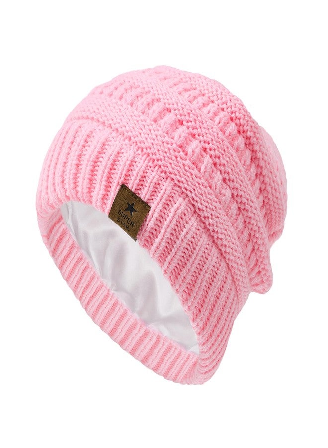 Zando Toddler Satin Lined Winter Hat Knitted Baby Beanie Silk Lined Infant Toddler Beanies Boys 2t-4t Baby Winter Hats for Boys Girls Warm Newborn Infant Winter Beanie Cap Pink 6-36 Months - Image 1
