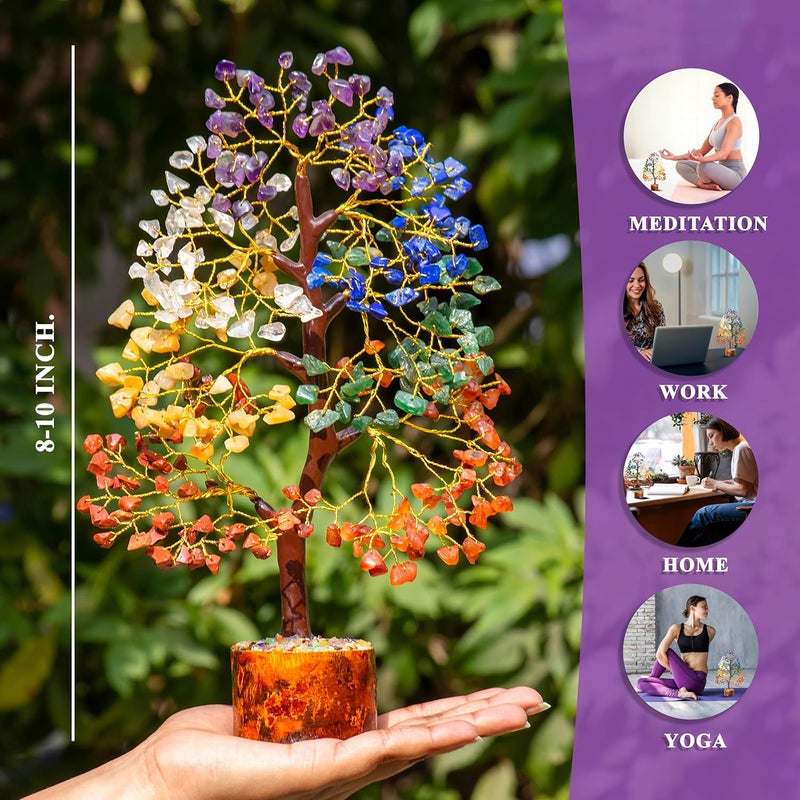 HindCraft Seven Chakra Crystal Tree Good Luck Showpiece for Home Decor Items Crystals Gemstones Bonsai Money Tree for Good Luck Decoration Gift Item Multicolor Golden Wire810 Inches200 Beads - Image 2