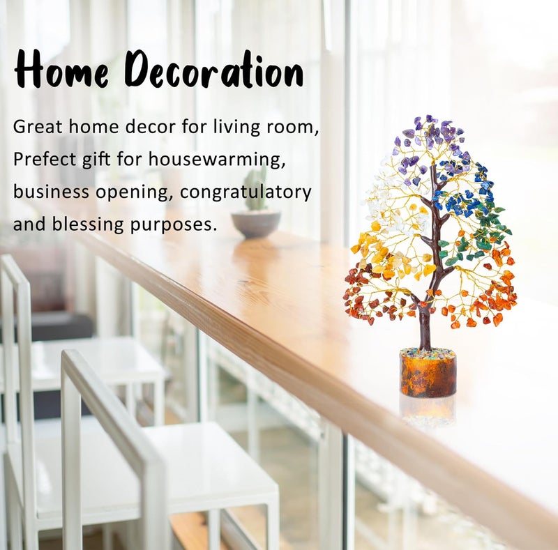 HindCraft Seven Chakra Crystal Tree Good Luck Showpiece for Home Decor Items Crystals Gemstones Bonsai Money Tree for Good Luck Decoration Gift Item Multicolor Golden Wire810 Inches200 Beads - Image 4