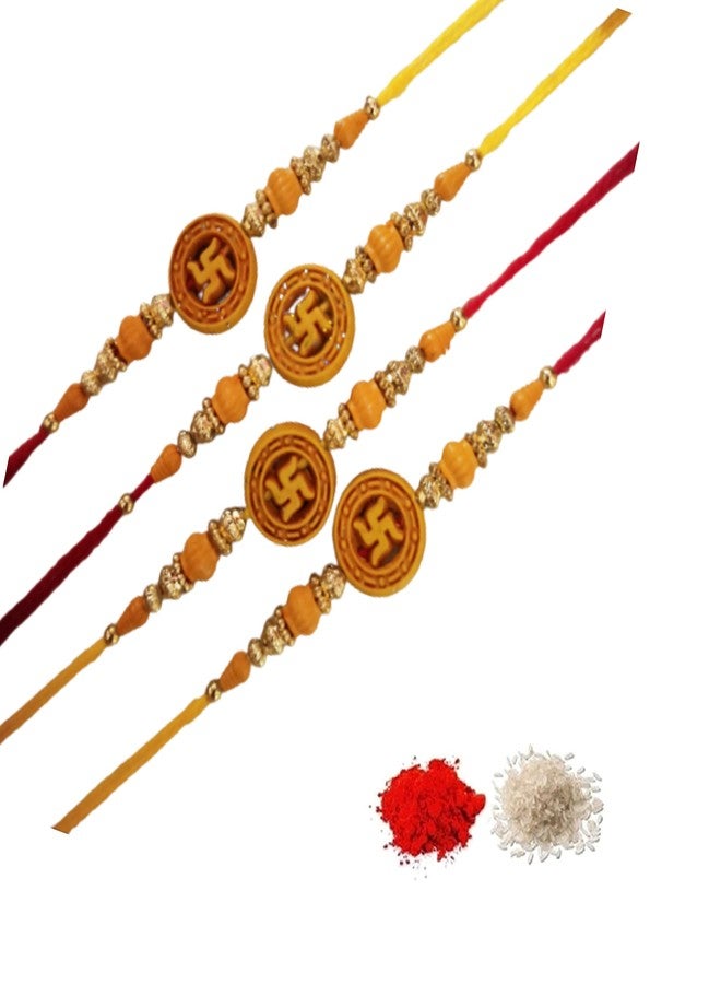 CRAFTOMANIC لؤلؤ فاخر تقليدي، Rudraksh Multi Designer Rakhi للأخ، Raksha Bandhan Rakhi مع Roli TilakPearl Rakhi للرجال والأولاد/مجموعة Dora Rakhi للأخ مع Roli Chawal - Image 1