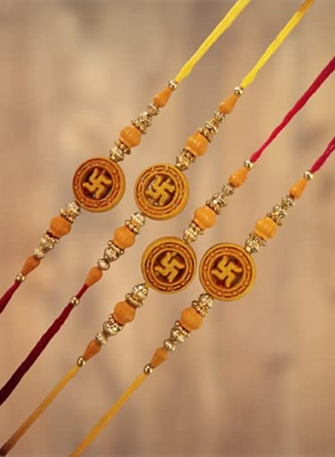 CRAFTOMANIC لؤلؤ فاخر تقليدي، Rudraksh Multi Designer Rakhi للأخ، Raksha Bandhan Rakhi مع Roli TilakPearl Rakhi للرجال والأولاد/مجموعة Dora Rakhi للأخ مع Roli Chawal - Image 2