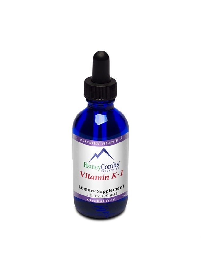 HoneyCombs Vitamin K1 Liquid – Alcohol-Free Oral Vitamin K1 Drops - Liquid Vitamin K for Skin, Bones & Blood Health – Vegan, Non-GMO Vitamin Liquid Extract for Internal & External Use - 1 Fl Oz - Image 1