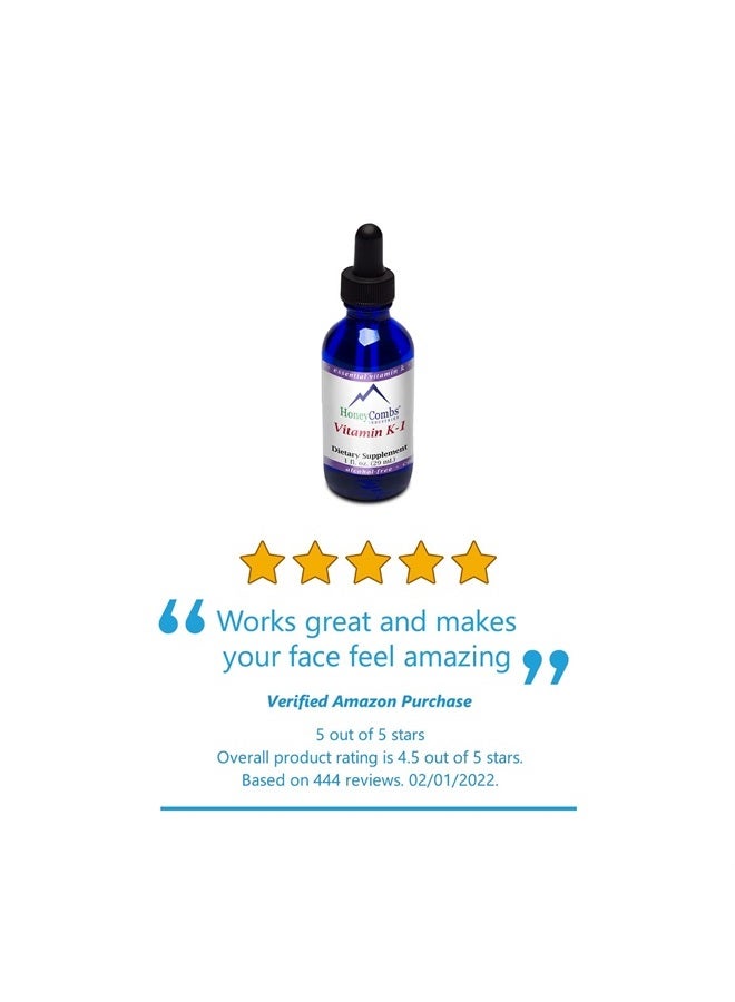 HoneyCombs Vitamin K1 Liquid – Alcohol-Free Oral Vitamin K1 Drops - Liquid Vitamin K for Skin, Bones & Blood Health – Vegan, Non-GMO Vitamin Liquid Extract for Internal & External Use - 1 Fl Oz - Image 2
