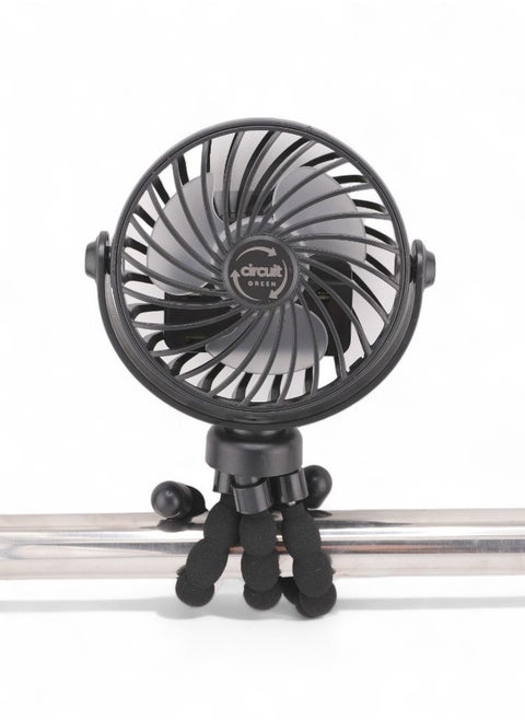360° Rotating Portable Mini Fan, 3-Speed Rechargeable Stroller Fan with Flexible Tripod, Handheld Personal Cooling for Car Seat, Crib, Treadmill, and Travel (Black)