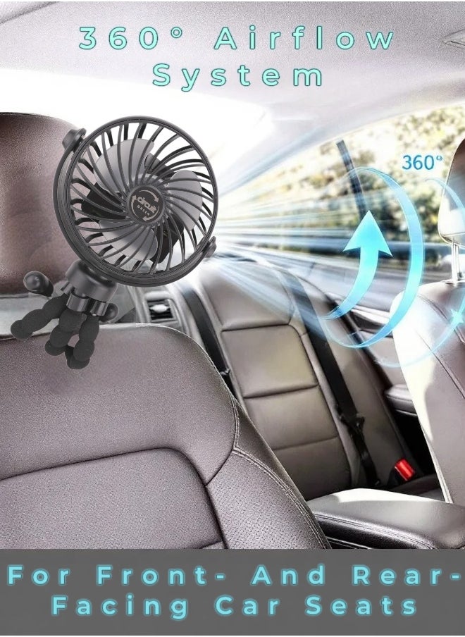 Circuit Green 360° Rotating Portable Mini Fan, 3-Speed Rechargeable Stroller Fan with Flexible Tripod, Handheld Personal Cooling for Car Seat, Crib, Treadmill, and Travel (Black)  - Image 4