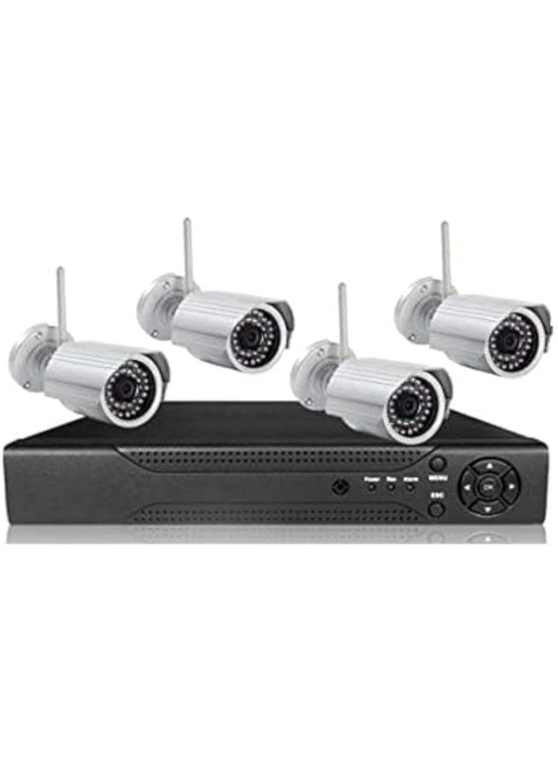 نظام كاميرات مراقبة لاسلكية IP بدقة HD مع جهاز NVR – 4 قنوات، رؤية ليلية، إشارة رقمية، أسود