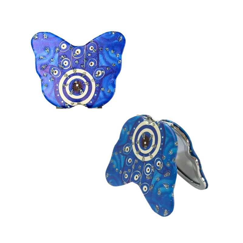 Portable Compact Butterfly Design Metal and Glass Mirror with Stones 2x1 Magnification for Makeup and Bags for Women - Image 1