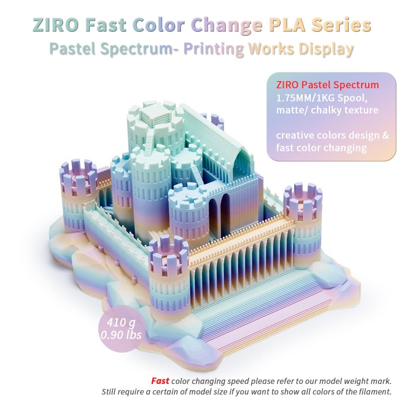 ZIRO PLA Filament 1.75mm, Matte Multicolor 3D Printer Filament, Color Gradient Change PLA, Fast Color Change by Length, Fit Most FDM Printers, Dimensional Accuracy +/-0.03mm,1KG Pastel Spectrum - Image 2