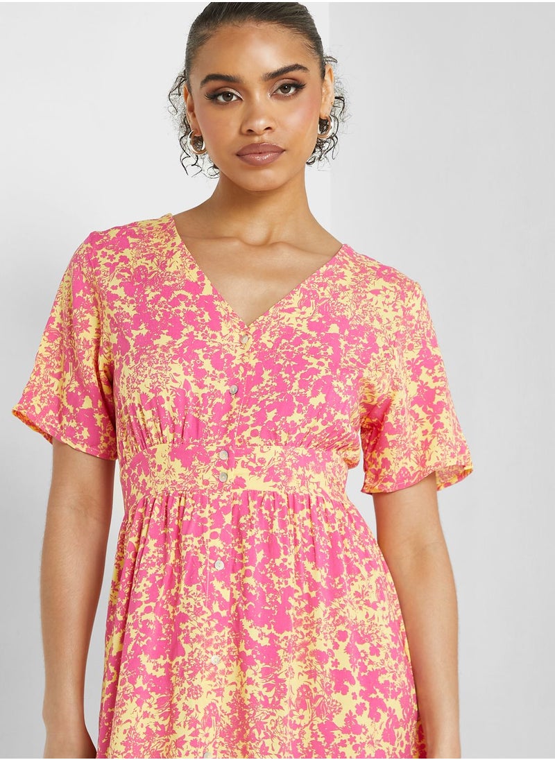 ONLY - Floral Printed Button Detail Dress - Image 1