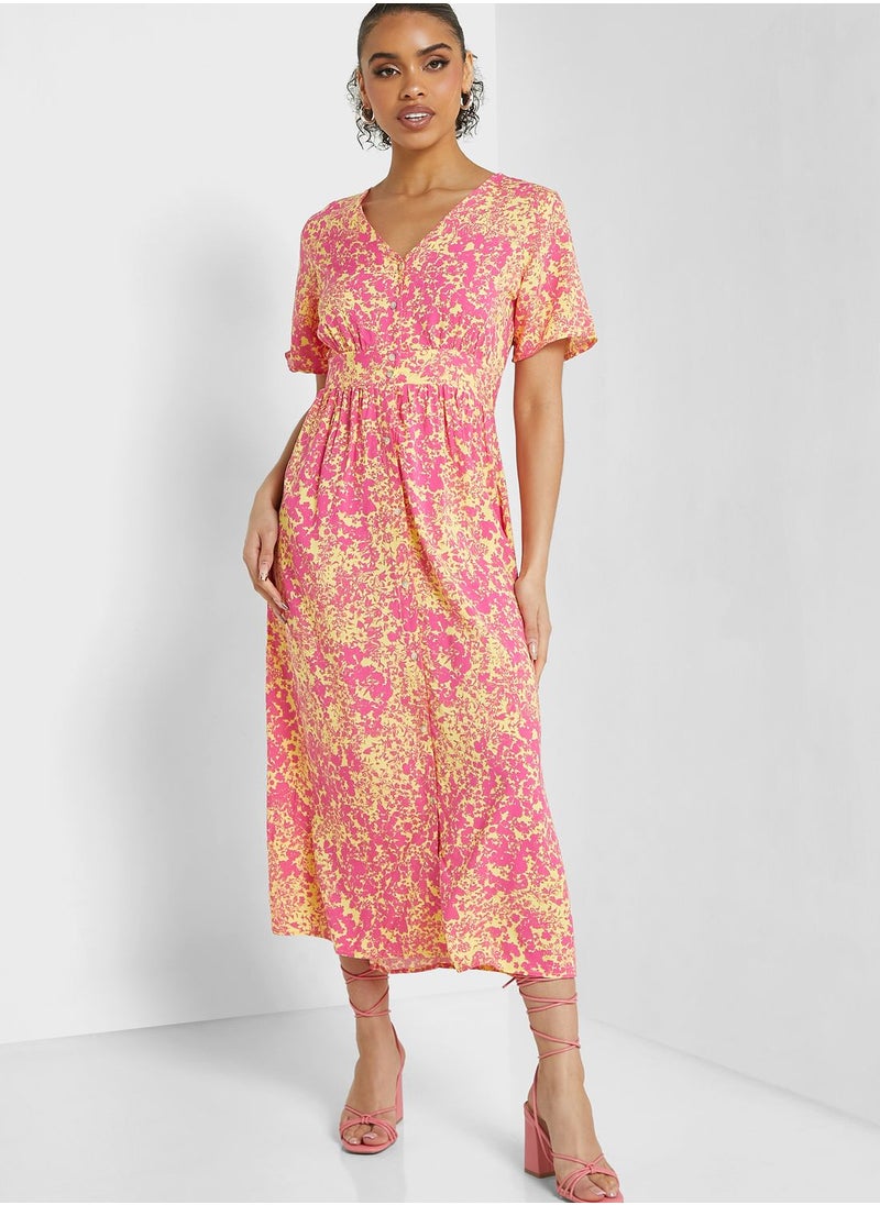 ONLY - Floral Printed Button Detail Dress - Image 1