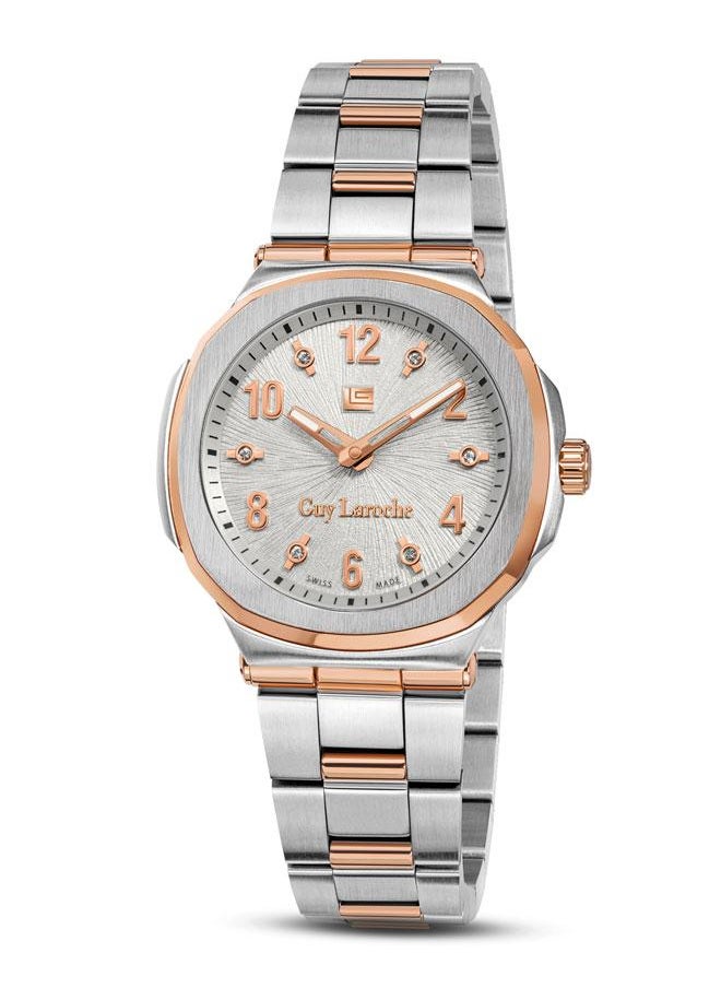 Guy Laroche Charlie 33mm Women's Swiss Quartz Watch with White Silver Dial & Rose Gold-Plated Bracelet  - Image 1