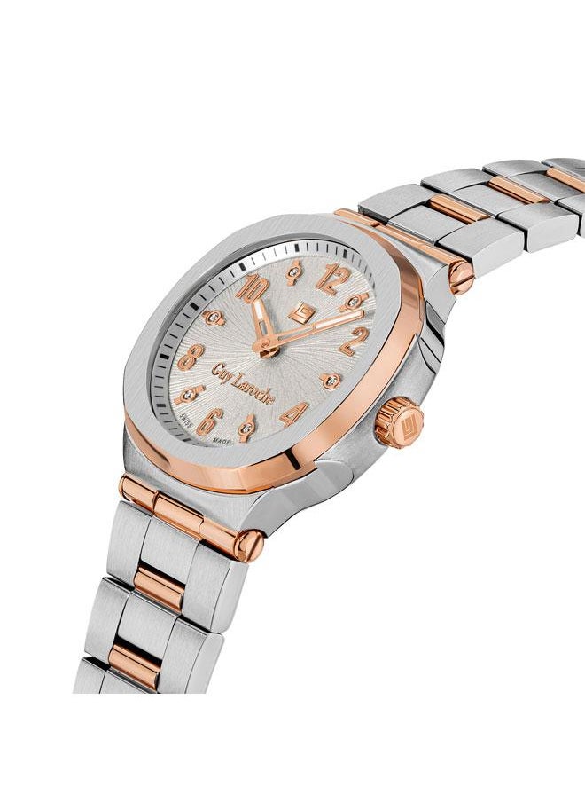 Guy Laroche Charlie 33mm Women's Swiss Quartz Watch with White Silver Dial & Rose Gold-Plated Bracelet  - Image 2