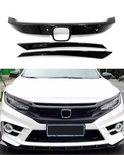 ANUNFRRE Car Accessories Fit for Honda Civic 10th Gen 20162021 ABS Exterior Front Grille Cover Moulding Trim Glossy Black 3PCS Set - Image 1