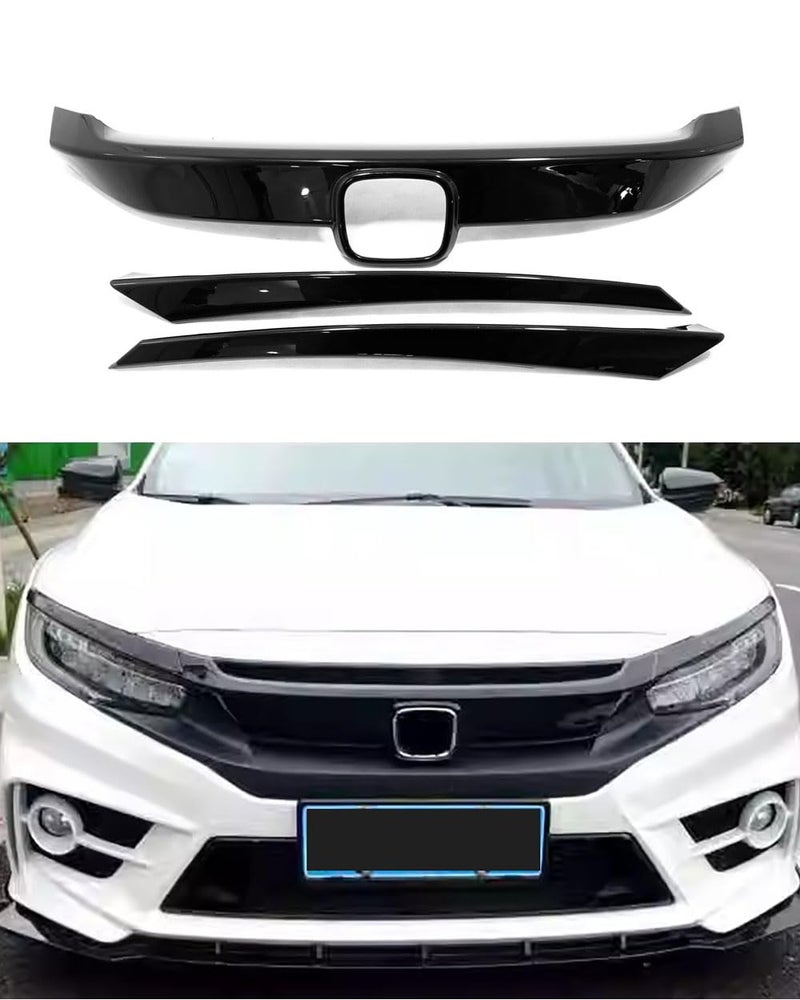 ANUNFRRE Car Accessories Fit for Honda Civic 10th Gen 20162021 ABS Exterior Front Grille Cover Moulding Trim Glossy Black 3PCS Set - Image 2